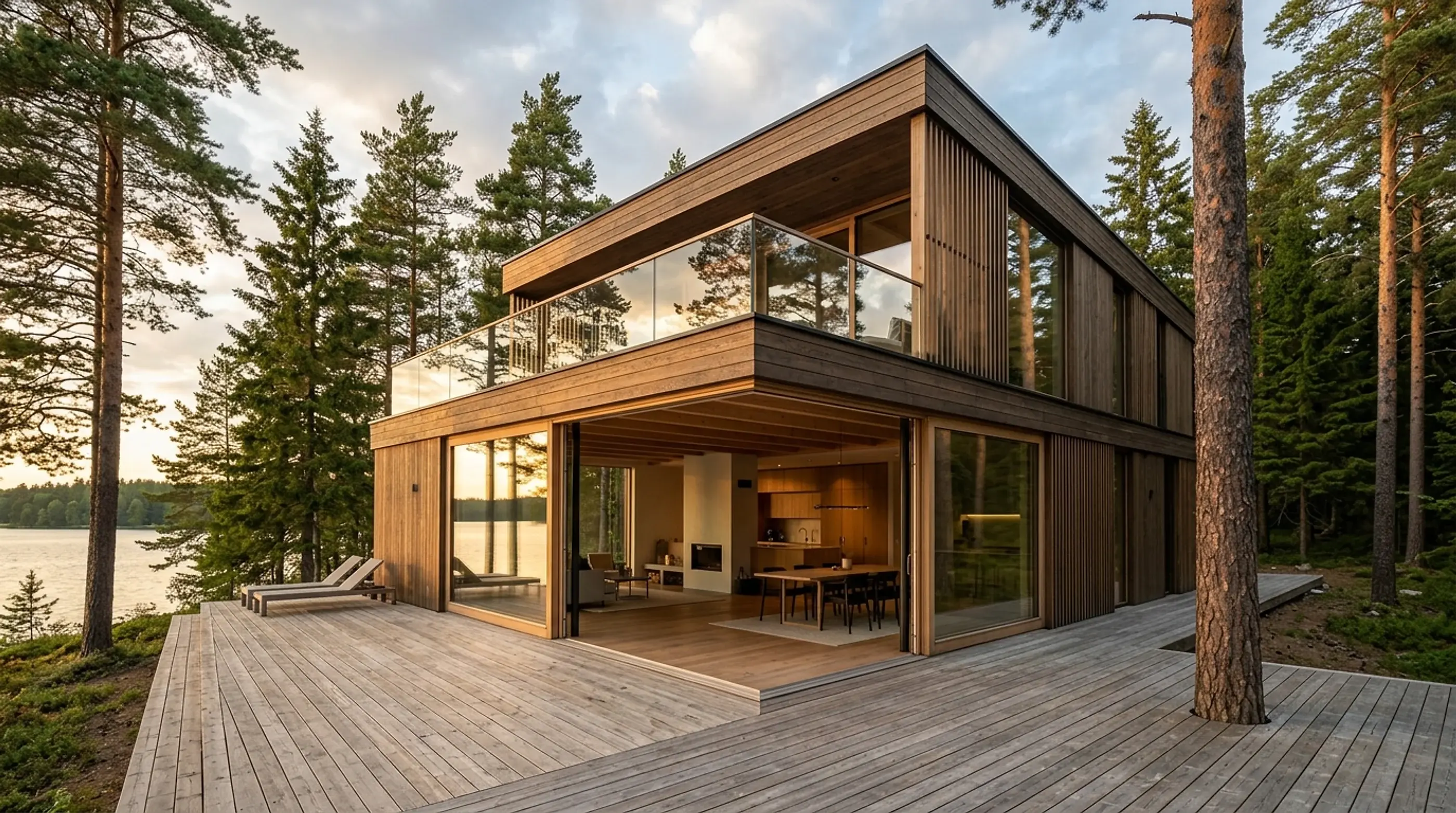 Arkitektritad trävilla med Let There Be Light exklusiva lyftglidpartier i massivträ och glas